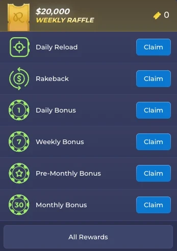 Rainbet bonus and rewards panel